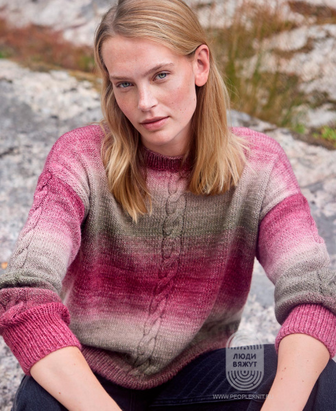 Пуловер с косами, схема вязания на сайте Люди Вяжут