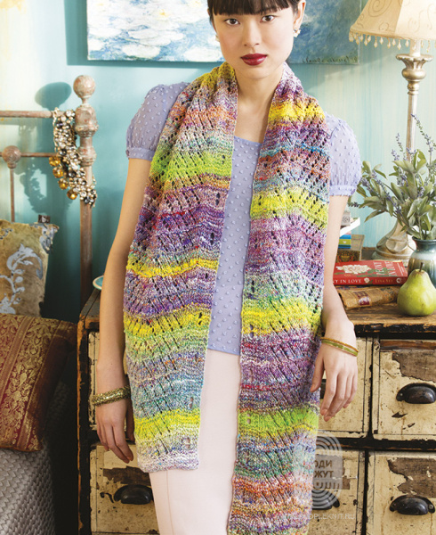 Diagonal Eyelet Scarf, схема вязания на сайте Люди Вяжут