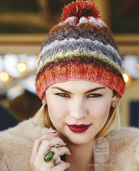 Pompom Beanie, схема вязания на сайте Люди Вяжут