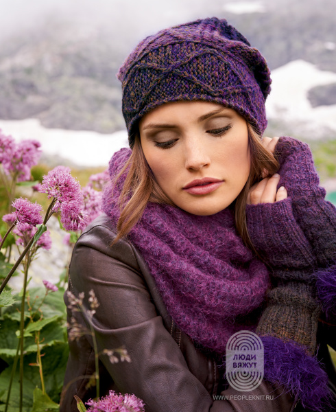 Митенки с узором из резинки и кос, схема вязания на сайте Люди Вяжут