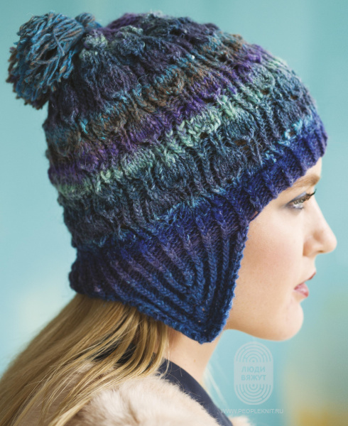 Twisted Stitch Earflap Beanie, схема вязания на сайте Люди Вяжут