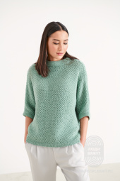 Свободный пуловер с цельновязаными рукавами ¾, схема вязания на сайте Люди Вяжут