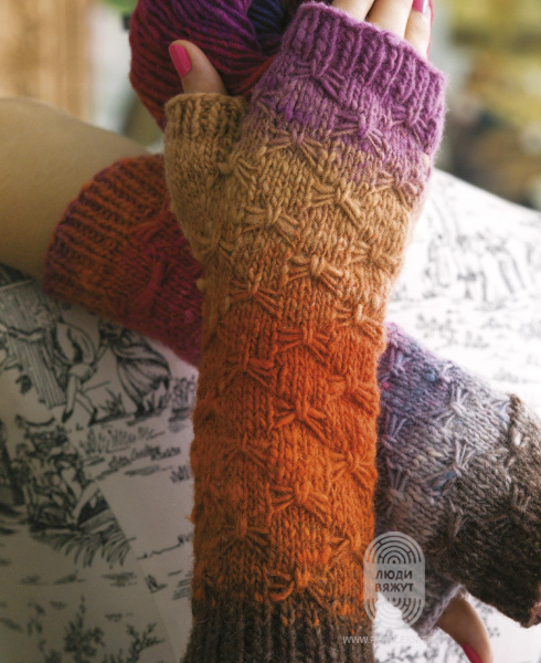 Smocked Fingerless Mitts, схема вязания на сайте Люди Вяжут