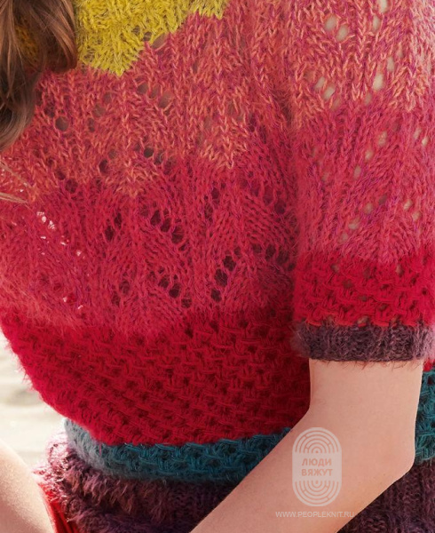 Пуловер с ажурным узором и узором из дырочек, схема вязания на сайте Люди Вяжут
