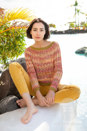 Пуловер реглан, связанный резинкой с дырочками, схема вязания на сайте Люди Вяжут