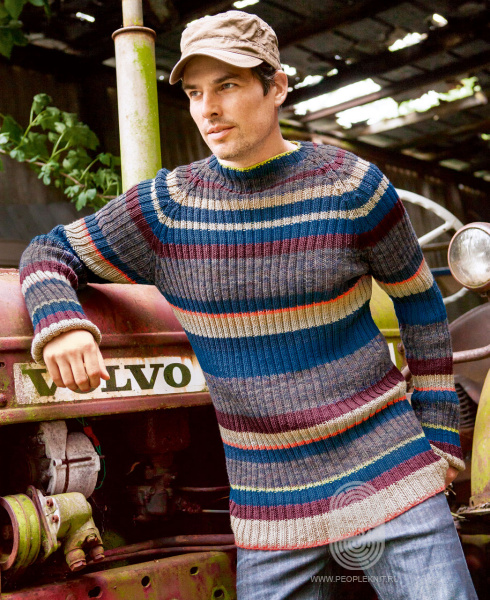Мужской пуловер с рукавом реглан, схема вязания на сайте Люди Вяжут
