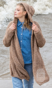 Пальто с капюшоном, связанное лиц. гладью, схема вязания на сайте Люди Вяжут