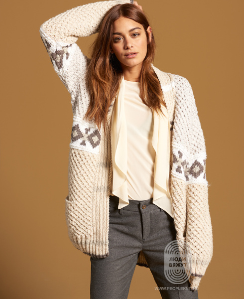 ЖАКЕТ С ЖАККАРДОВЫМ УЗОРОМ, схема вязания на сайте Люди Вяжут